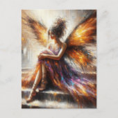 Sprookje in een paarse jurk zittend op de trap briefkaart (Voorkant)