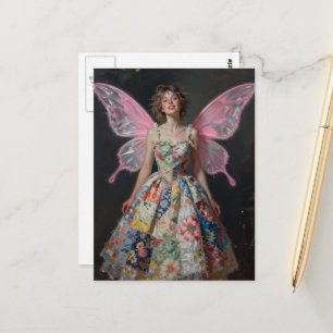 Sprookje in een patchwork quilt jurk briefkaart