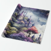 Sprookje in Fairyland Donkerblauw Paarse en Groen Cadeaupapier (Uitgerold)