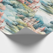 Sprookje in Fairyland Kastelen Pastel Roze Blauw Cadeaupapier (Hoek)