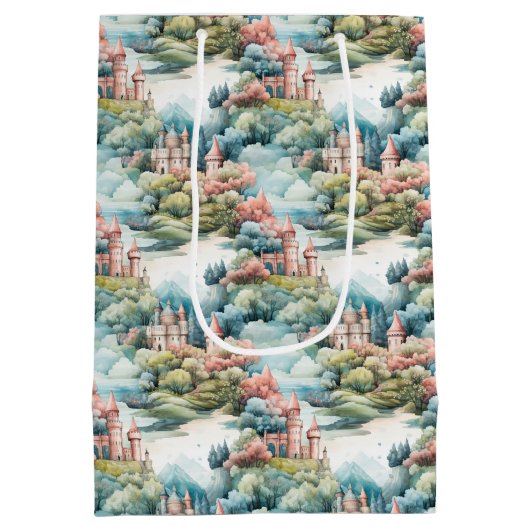 Sprookje in Fairyland Kastelen Pastel Roze Blauw Medium Cadeauzakje (Achterkant)