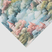 Sprookje in Fairyland Kastelen Pastel Roze Blauw Tissuepapier (Detail)