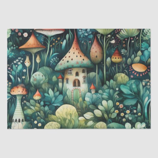 Sprookje in Fairyland Mushroom House Groen Sinaasa Tissuepapier (Voorkant)
