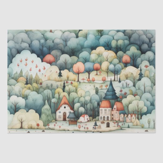 Sprookje in Fairyland Village Groen en Sinaasappel Tissuepapier (Voorkant)