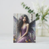 Sprookje in paarse in een berkenbos briefkaart (Staand voorkant)