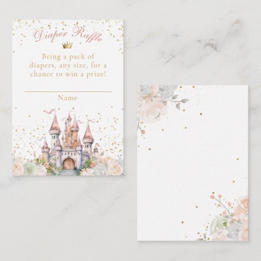 Sprookje Kasteel Blush Gouden Douche Luier Raffle Informatiekaartje (Voorkant / Achterkant)