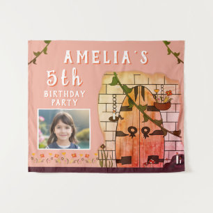 Sprookje Kasteel Deur Bloem Verjaardagsfeest Foto Wandkleed