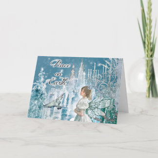 Sprookje, Kasteel, Duif Vrede op Aarde Kerstmis Feestdagen Kaart