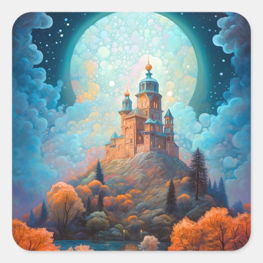 Sprookje Kasteel Fantasie Kunst Vierkante Sticker (Voorkant)