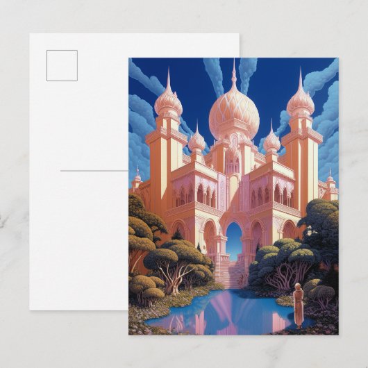 Sprookje Kasteel Roze Wit Goud Fantasy Kunst Briefkaart (Voorkant / Achterkant)