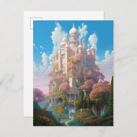 Sprookje Kasteel Roze Wit Goud Fantasy Kunst Briefkaart (Voorkant / Achterkant)