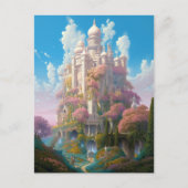 Sprookje Kasteel Roze Wit Goud Fantasy Kunst Briefkaart (Voorkant)