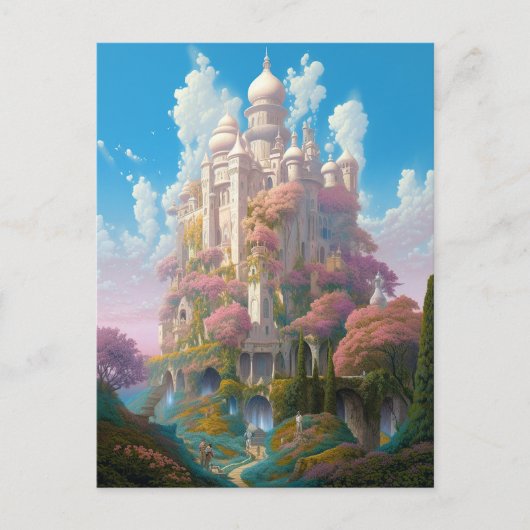Sprookje Kasteel Roze Wit Goud Fantasy Kunst Briefkaart (Voorkant)
