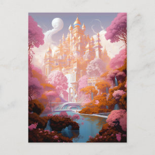 Sprookje Kasteel Roze Wit Goud Fantasy Kunst Briefkaart