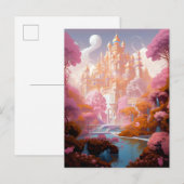 Sprookje Kasteel Roze Wit Goud Fantasy Kunst Briefkaart (Voorkant / Achterkant)