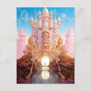 Sprookje Kasteel Roze Wit Goud Fantasy Kunst Briefkaart