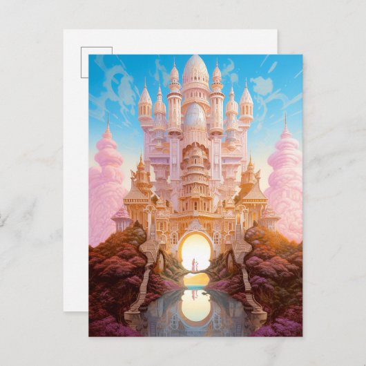 Sprookje Kasteel Roze Wit Goud Fantasy Kunst Briefkaart (Voorkant / Achterkant)