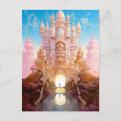 Sprookje Kasteel Roze Wit Goud Fantasy Kunst Briefkaart (Voorkant)