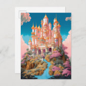 Sprookje Kasteel Roze Wit Goud Fantasy Kunst Briefkaart (Voorkant / Achterkant)