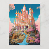 Sprookje Kasteel Roze Wit Goud Fantasy Kunst Briefkaart (Voorkant)