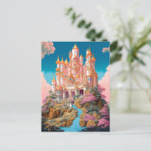Sprookje Kasteel Roze Wit Goud Fantasy Kunst Briefkaart (Staand voorkant)