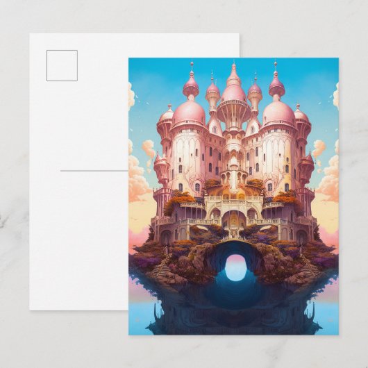 Sprookje Kasteel Roze Wit Goud Fantasy Kunst Briefkaart (Voorkant / Achterkant)