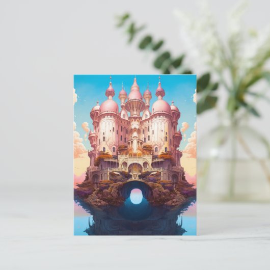 Sprookje Kasteel Roze Wit Goud Fantasy Kunst Briefkaart (Staand voorkant)
