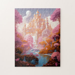 Sprookje Kasteel Roze Wit Goud Fantasy Kunst Legpuzzel