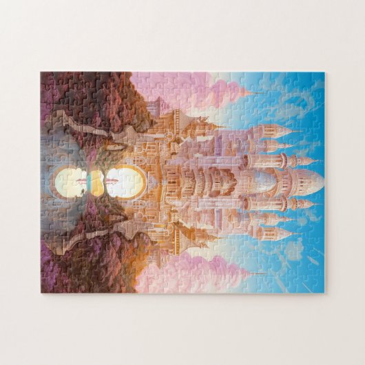 Sprookje Kasteel Roze Wit Goud Fantasy Kunst Legpuzzel (Horizontaal)