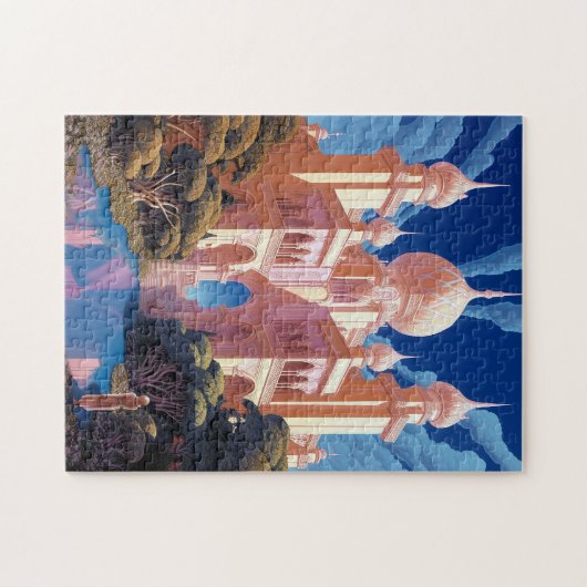 Sprookje Kasteel Roze Wit Goud Fantasy Kunst Legpuzzel (Horizontaal)