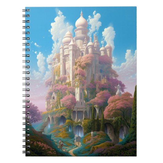 Sprookje Kasteel Roze Wit Goud Fantasy Kunst Notitieboek (Voorkant)