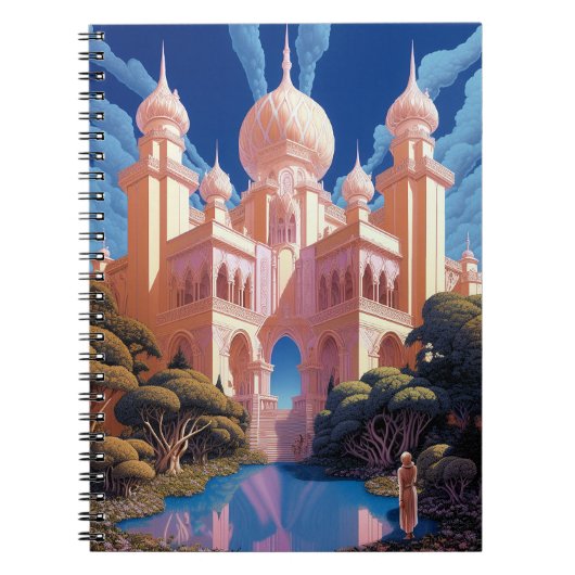 Sprookje Kasteel Roze Wit Goud Fantasy Kunst Notitieboek (Voorkant)