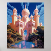 Sprookje Kasteel Roze Wit Goud Fantasy Kunst Poster (Voorkant)