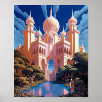 Sprookje Kasteel Roze Wit Goud Fantasy Kunst