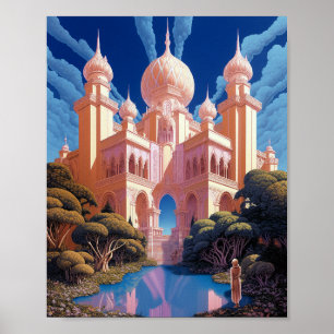 Sprookje Kasteel Roze Wit Goud Fantasy Kunst Poster