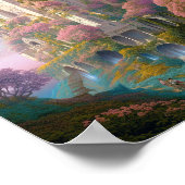 Sprookje Kasteel Roze Wit Goud Fantasy Kunst Poster (Hoek)