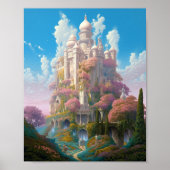 Sprookje Kasteel Roze Wit Goud Fantasy Kunst Poster (Voorkant)