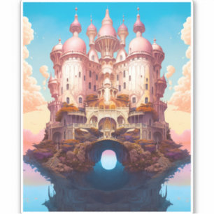Sprookje Kasteel Roze Wit Goud Fantasy Kunst Sticker