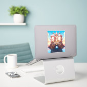 Sprookje Kasteel Roze Wit Goud Fantasy Kunst Sticker (Laptop op bureau)