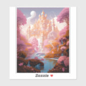Sprookje Kasteel Roze Wit Goud Fantasy Kunst Sticker (Vel)
