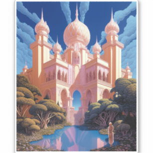 Sprookje Kasteel Roze Wit Goud Fantasy Kunst Sticker