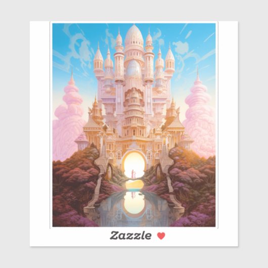 Sprookje Kasteel Roze Wit Goud Fantasy Kunst Sticker (Vel)