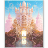 Sprookje Kasteel Roze Wit Goud Fantasy Kunst Sticker (Voorkant)