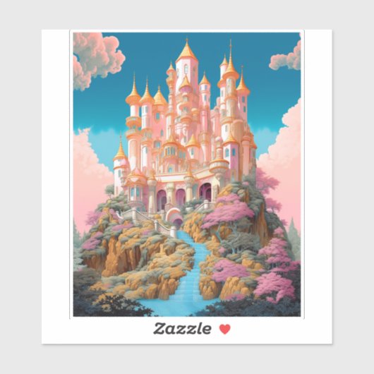 Sprookje Kasteel Roze Wit Goud Fantasy Kunst Sticker (Vel)