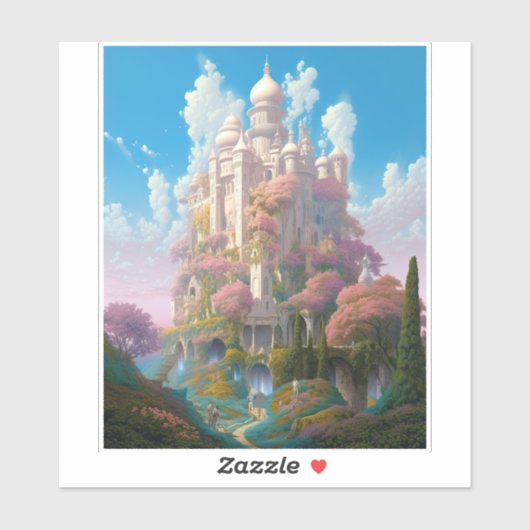 Sprookje Kasteel Roze Wit Goud Fantasy Kunst Sticker (Vel)