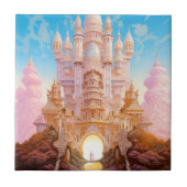 Sprookje Kasteel Roze Wit Goud Fantasy Kunst Tegeltje (Voorkant)