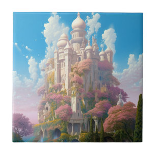 Sprookje Kasteel Roze Wit Goud Fantasy Kunst Tegeltje