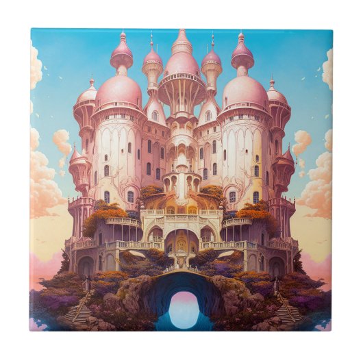 Sprookje Kasteel Roze Wit Goud Fantasy Kunst Tegeltje (Voorkant)