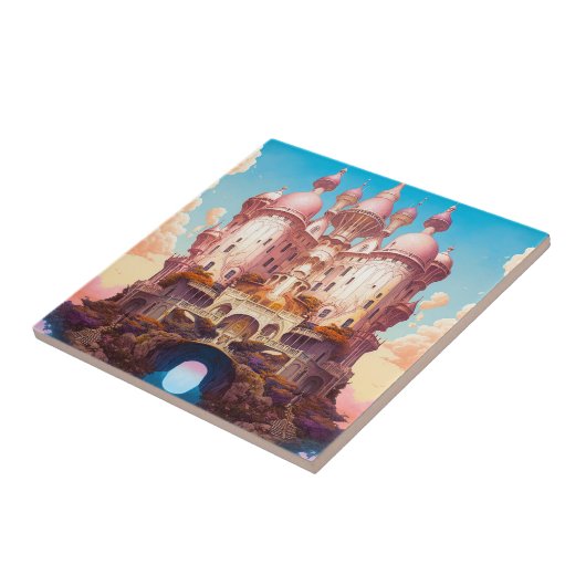 Sprookje Kasteel Roze Wit Goud Fantasy Kunst Tegeltje (Zijkant)