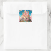 Sprookje Kasteel Roze Wit Goud Fantasy Kunst Vierkante Sticker (Tas)